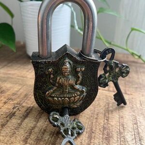 handmade brass lakshmi goddess padlock & key set